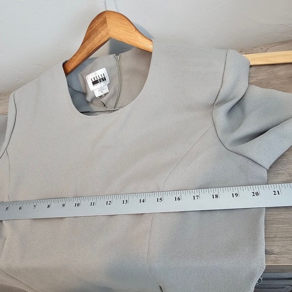 Leslie Fay 90s Dress Womens Size 14 Green Sheath Neutral Short Sleeve Modest - Picture 10 of 11